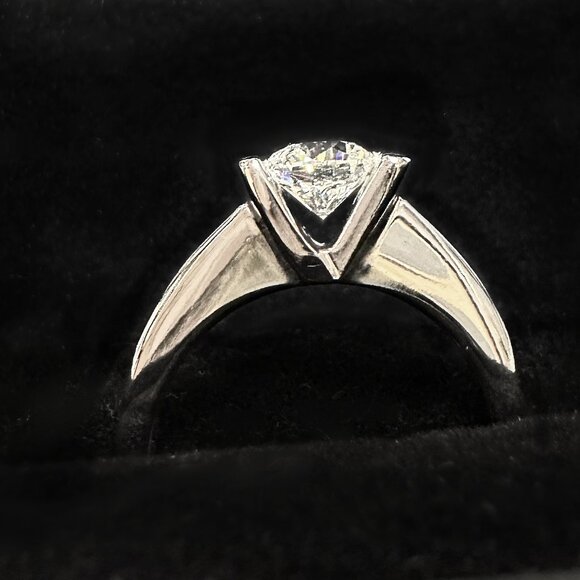 Natural Diamond 14k White Gold Tension Band Engagement Ring - Picture 3 of 9